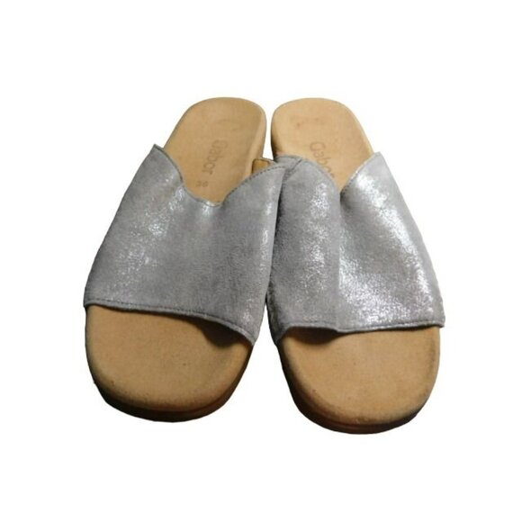 Gabor Size 36 / 5.5 US Silver Slide Comfy Boho Sandals Leather - Picture 2 of 6